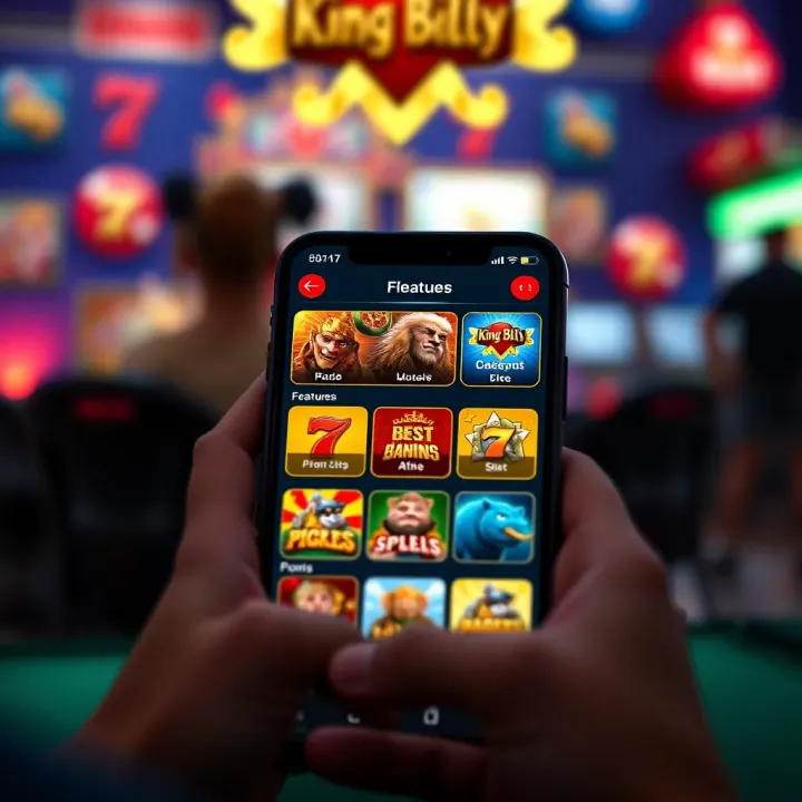 Interface displaying main features of the King Billy app on a smartphone screen