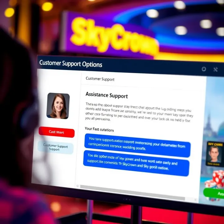 Customer support chat window showing assistance options for SkyCrown Casino users