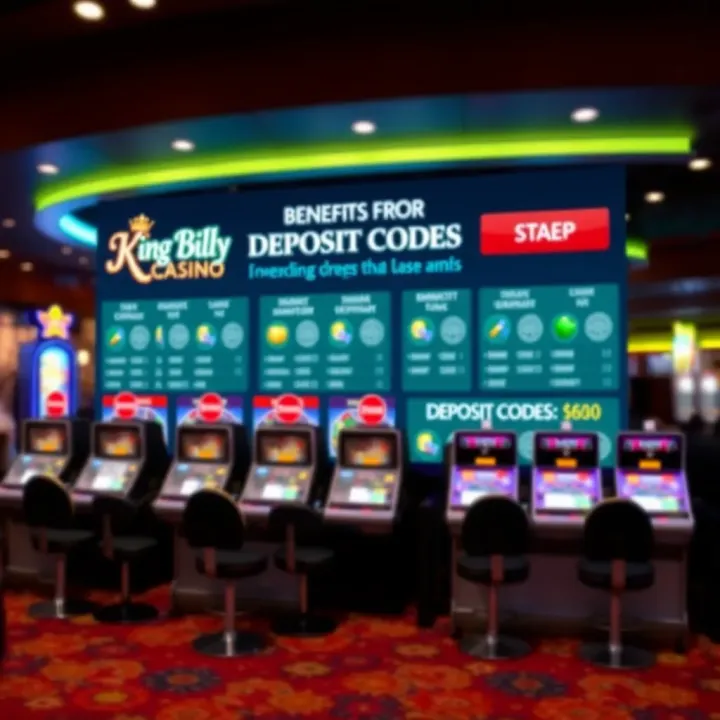 Guide showing steps to enter deposit codes and benefits of using them at King Billy Casino