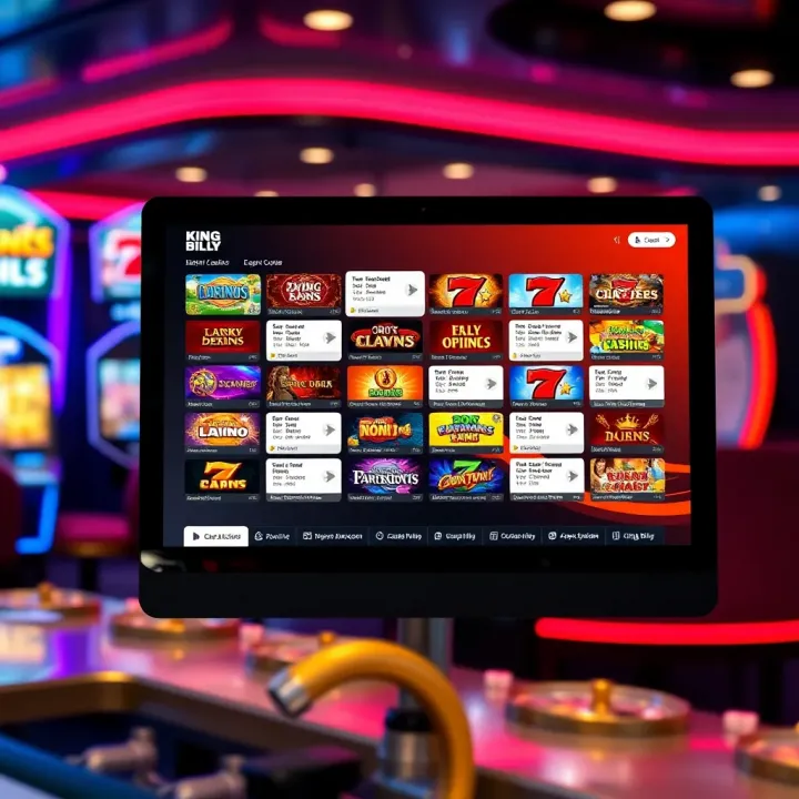 Illustration of various King Billy Casino deposit codes displayed on a digital screen with casino-themed graphics
