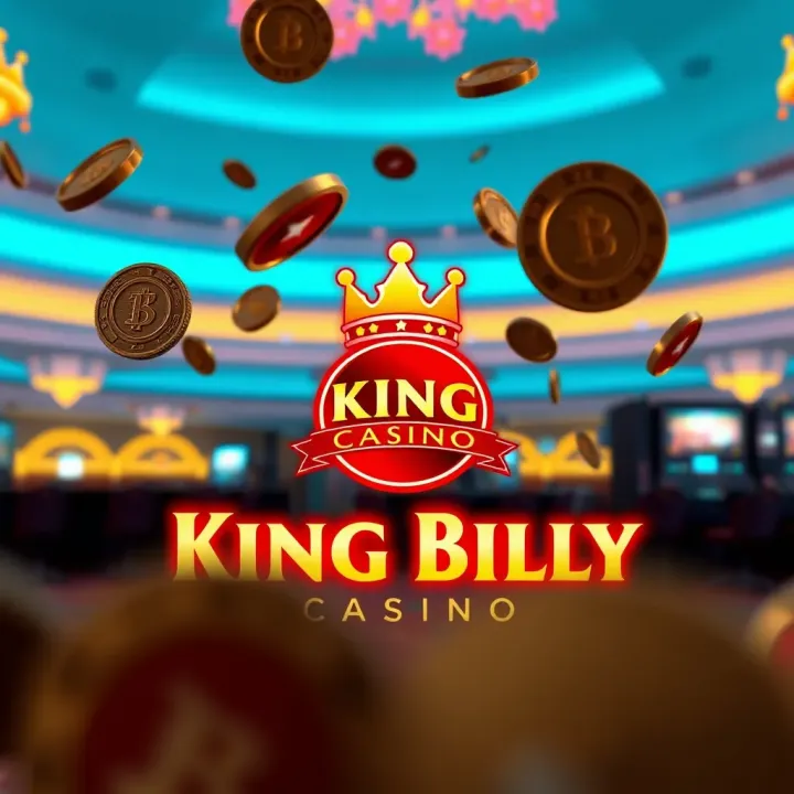Overview of King Billy Casino No Deposit Bonus Codes Graphic showing digital casino tokens and bonus codes floating above a glowing King Billy Casino logo