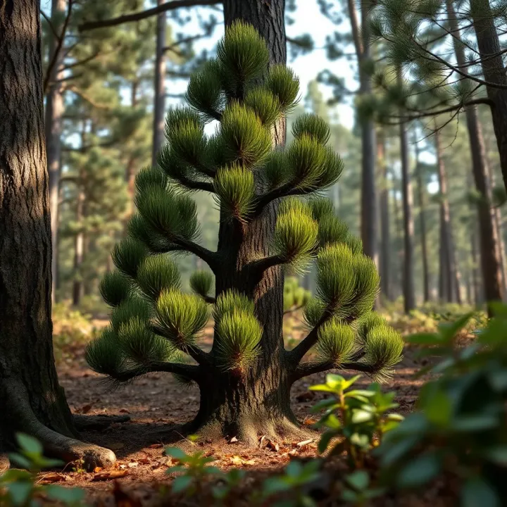 King Billy pine tree thriving in its natural Tasmanian forest habitat with surrounding native vegetation
