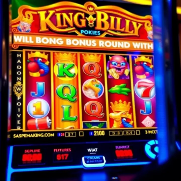 Colorful King Billy pokies game screen showing engaging bonus round features