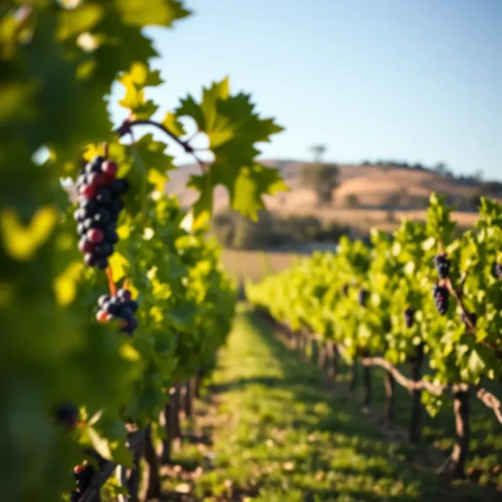 Australian Vineyard Where King Billy Grapes Are Cultivated Vineyard landscape in Australia with grapevines under a clear sky