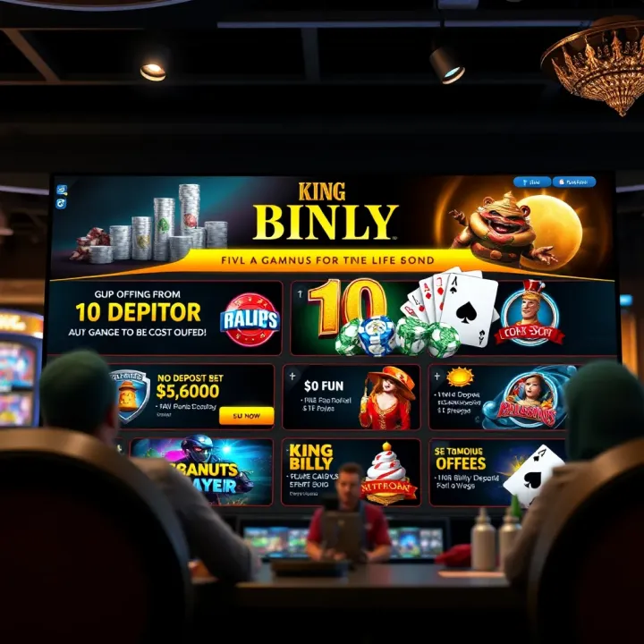 King Billy Casino welcome screen showcasing no deposit bonus offers