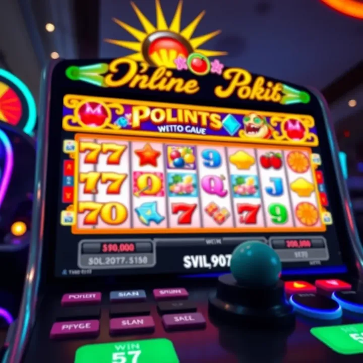 Online Pokies Game Interface Colorful online pokies game screen displaying various symbols and reels
