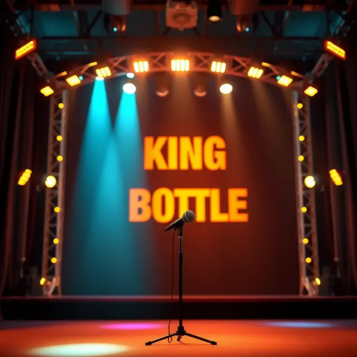 Australian comedy stage setting with spotlight and microphone stand