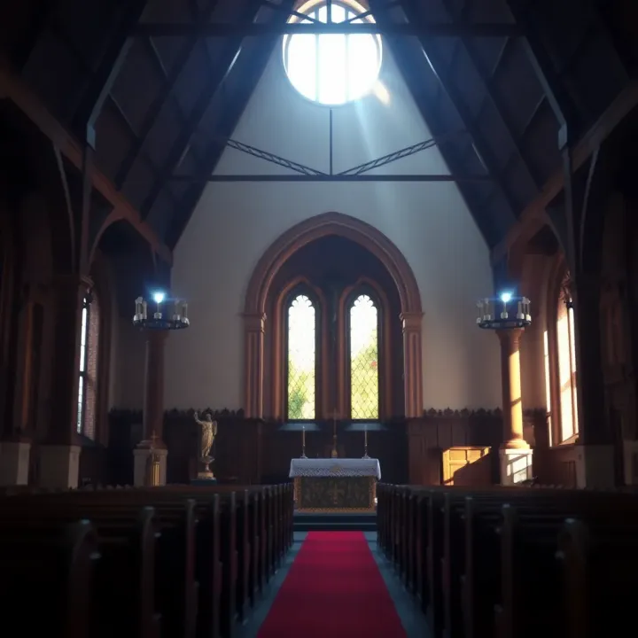 Historic church interior representing the influence of Christianity on Tasmanian Aboriginal communities in the 19th century